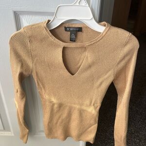 Beautiful gold light weight sweater with cut out v neck.  Brand new with tags.